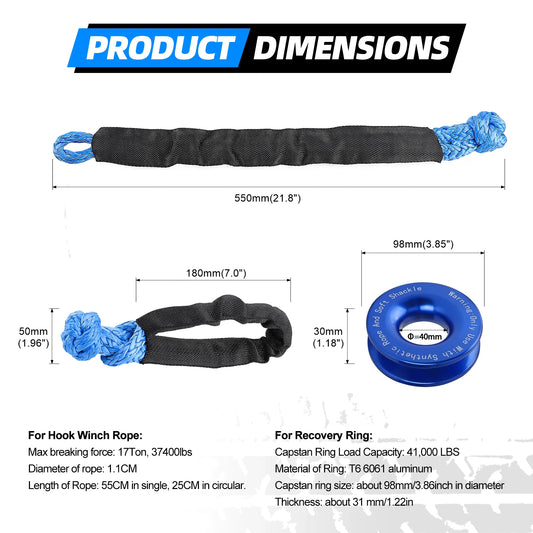Corda de Reboque Soft Shackle 41000lbs – Offroad 4x4 para Jeep, Truck e SUV | TAOTAOCAR