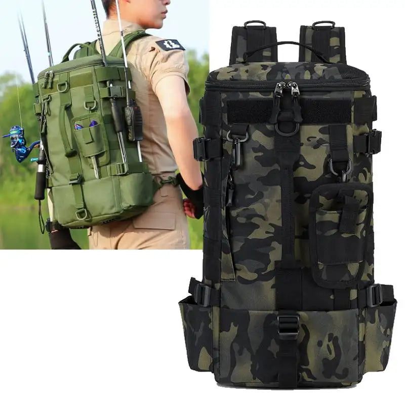 Mochila de Pesca Multifuncional com Suportes para Canas – Sistema MOLLE | SCIONE