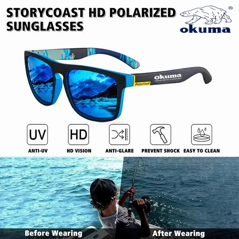 Óculos de sol polarizados Okuma UV400 oferecem proteção superior contra os raios ultravioleta, garantindo segurança ocular durante atividades ao ar livre. Seu design versátil os torna ideais para caça, pesca, condução e ciclismo, adaptando-se a diver