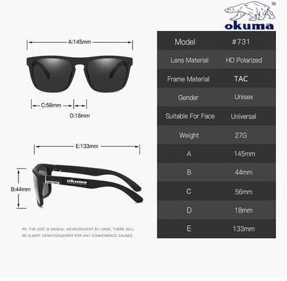 Óculos de sol polarizados Okuma UV400 oferecem proteção superior contra os raios ultravioleta, garantindo segurança ocular durante atividades ao ar livre. Seu design versátil os torna ideais para caça, pesca, condução e ciclismo, adaptando-se a diver