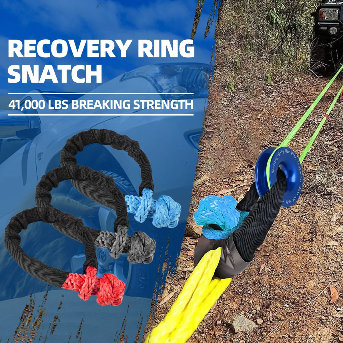 Corda de Reboque Soft Shackle 41000lbs – Offroad 4x4 para Jeep, Truck e SUV | TAOTAOCAR
