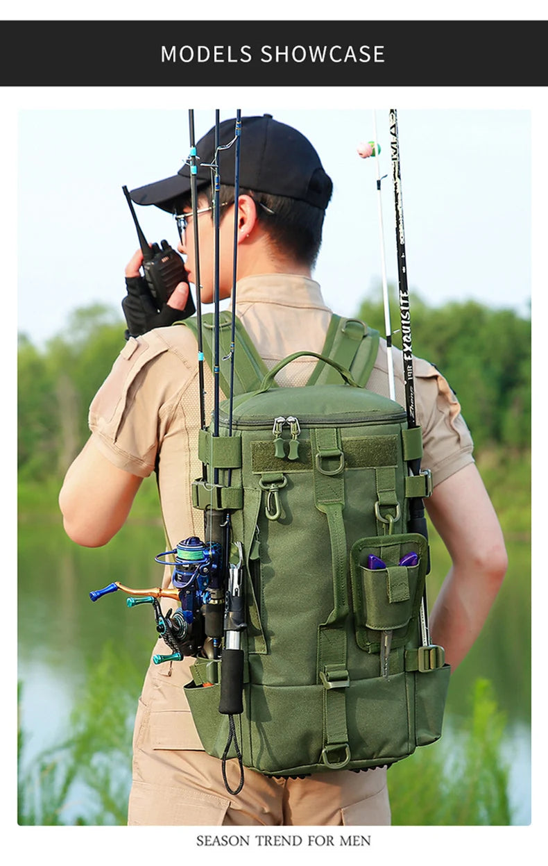 Mochila de Pesca Multifuncional com Suportes para Canas – Sistema MOLLE | SCIONE
