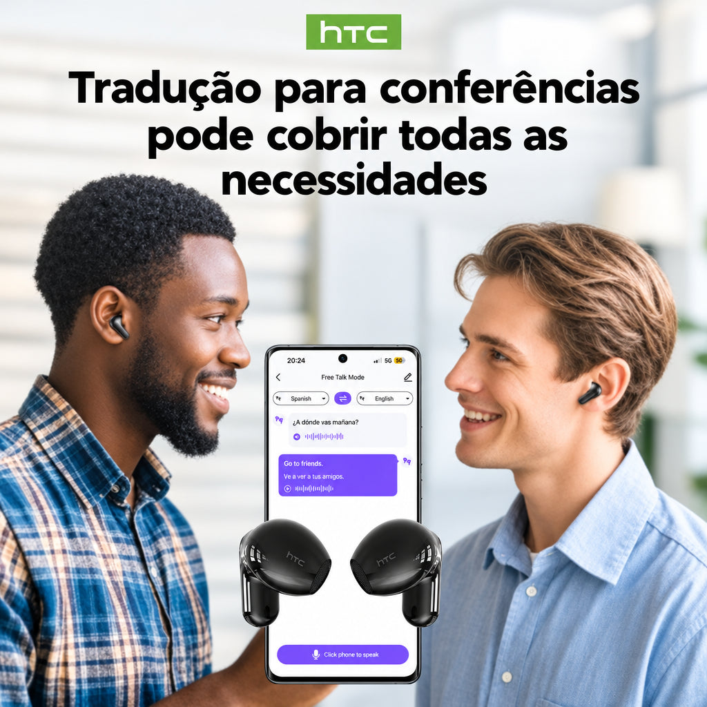 Auriculares Bluetooth HTC NE20 com tradução por IA, ecrã LED tátil, longa autonomia e fita de transporte