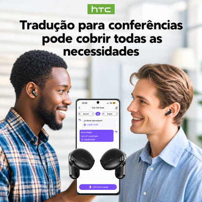 Auriculares Bluetooth HTC NE20 com tradução por IA, ecrã LED tátil, longa autonomia e fita de transporte