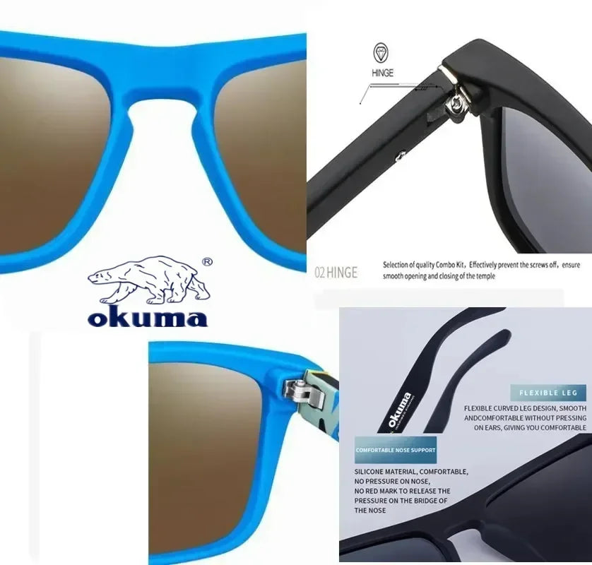 Óculos de sol polarizados Okuma UV400 oferecem proteção superior contra os raios ultravioleta, garantindo segurança ocular durante atividades ao ar livre. Seu design versátil os torna ideais para caça, pesca, condução e ciclismo, adaptando-se a diver