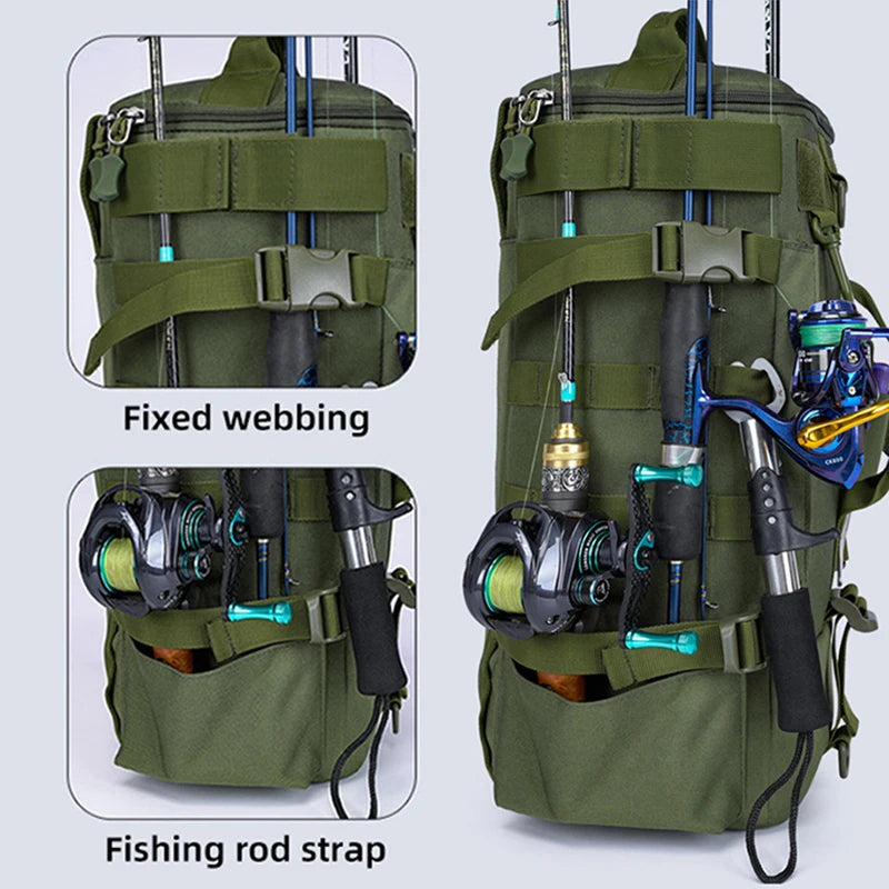 Mochila de Pesca Multifuncional com Suportes para Canas – Sistema MOLLE | SCIONE