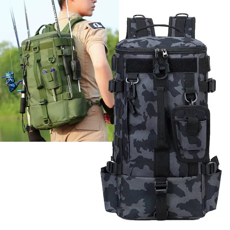 Mochila de Pesca Multifuncional com Suportes para Canas – Sistema MOLLE | SCIONE