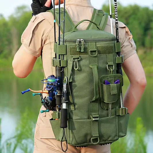 Mochila de Pesca Multifuncional com Suportes para Canas – Sistema MOLLE | SCIONE