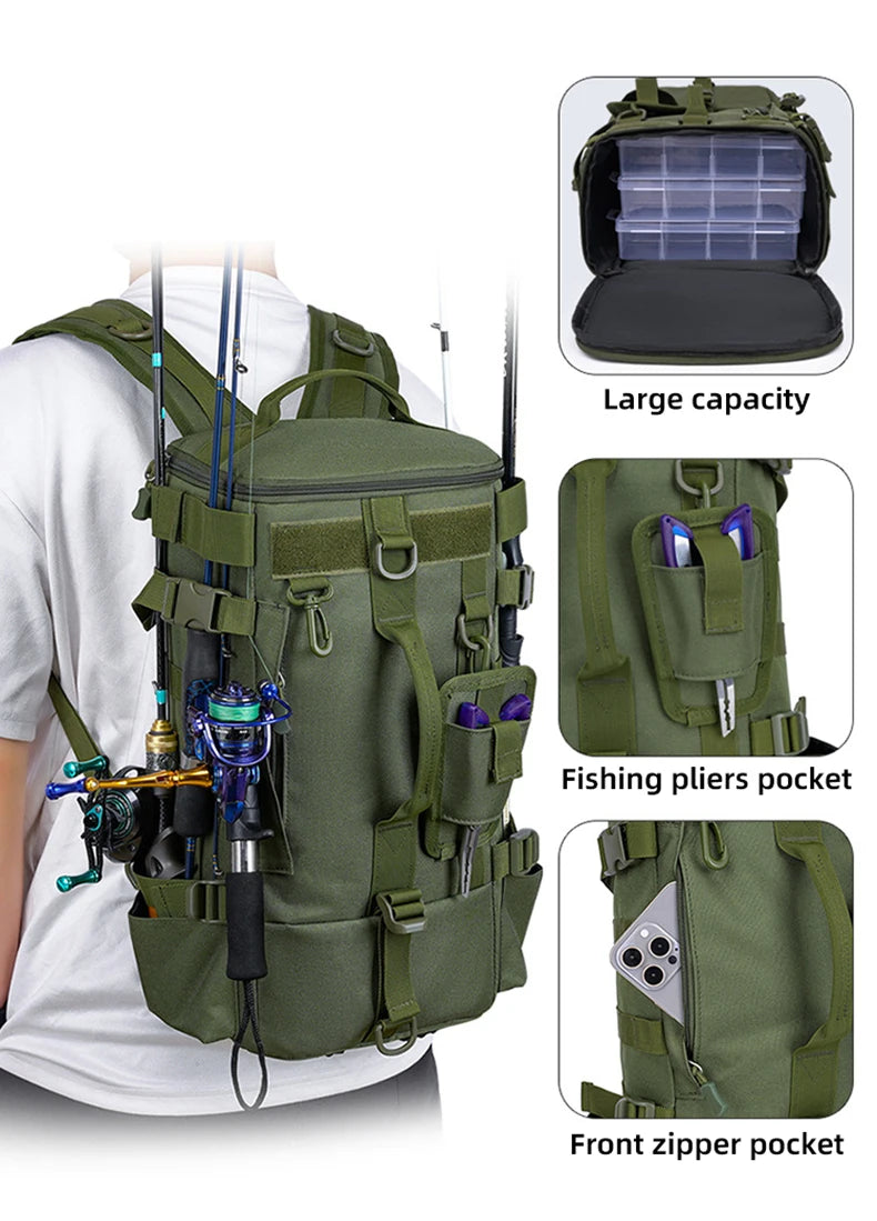 Mochila de Pesca Multifuncional com Suportes para Canas – Sistema MOLLE | SCIONE