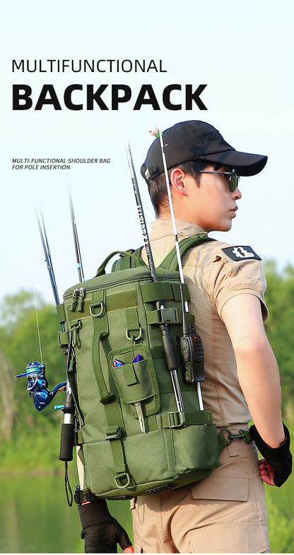Mochila de Pesca Multifuncional com Suportes para Canas – Sistema MOLLE | SCIONE