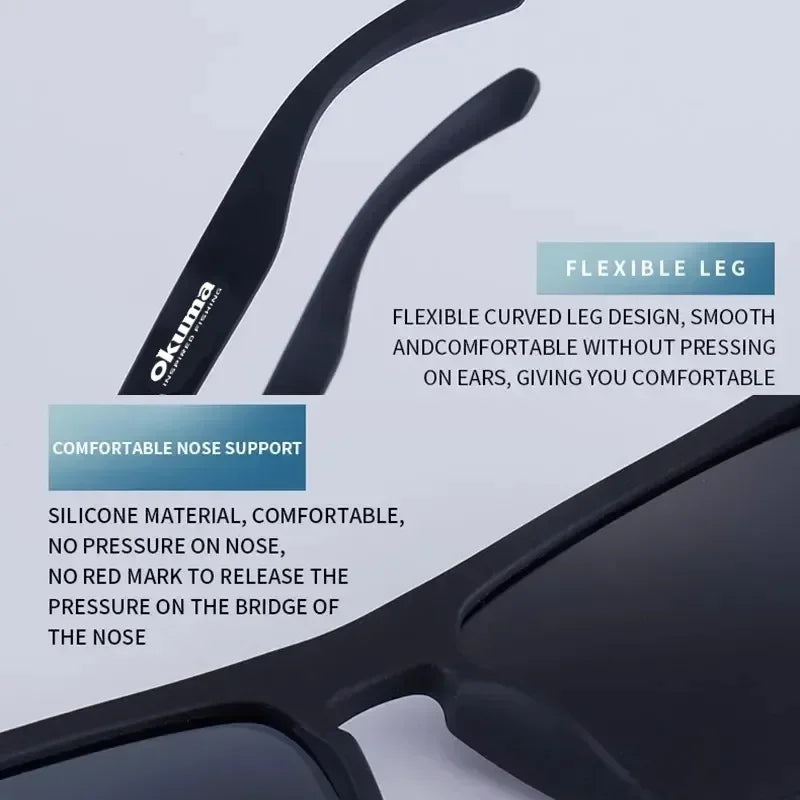 Óculos de sol polarizados Okuma UV400 oferecem proteção superior contra os raios ultravioleta, garantindo segurança ocular durante atividades ao ar livre. Seu design versátil os torna ideais para caça, pesca, condução e ciclismo, adaptando-se a diver