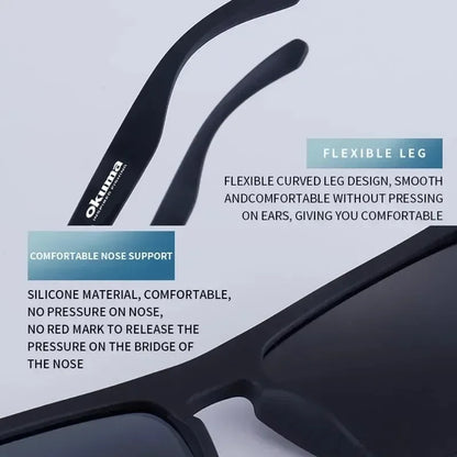 Óculos de sol polarizados Okuma UV400 oferecem proteção superior contra os raios ultravioleta, garantindo segurança ocular durante atividades ao ar livre. Seu design versátil os torna ideais para caça, pesca, condução e ciclismo, adaptando-se a diver