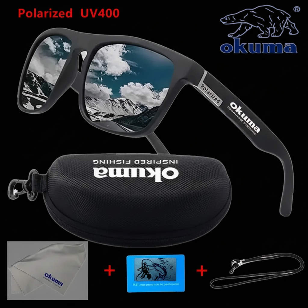 Óculos de sol polarizados Okuma UV400 oferecem proteção superior contra os raios ultravioleta, garantindo segurança ocular durante atividades ao ar livre. Seu design versátil os torna ideais para caça, pesca, condução e ciclismo, adaptando-se a diver